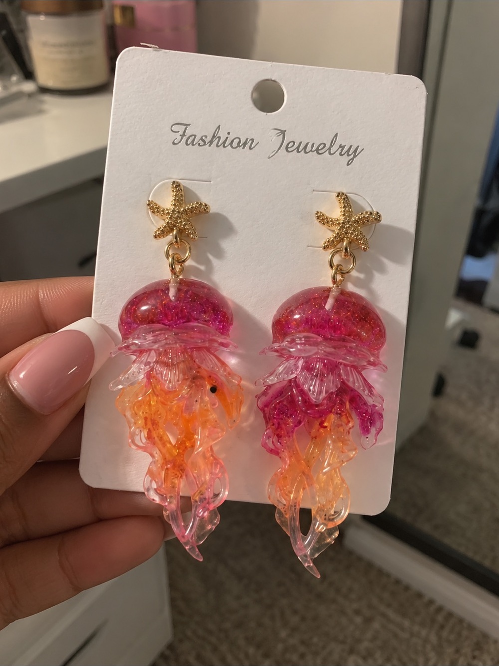 Fashion Jewelry Pink and Orange Jellyfish Dangle Earrings